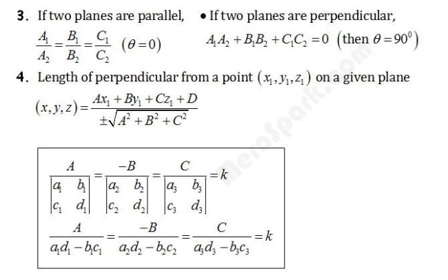 Plane – Formula Collection | Mathematics Class 12